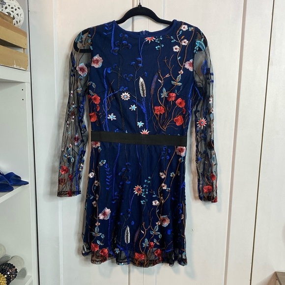 Floral Embroidered Sheer Sleeve Dress - Picture 2 of 8